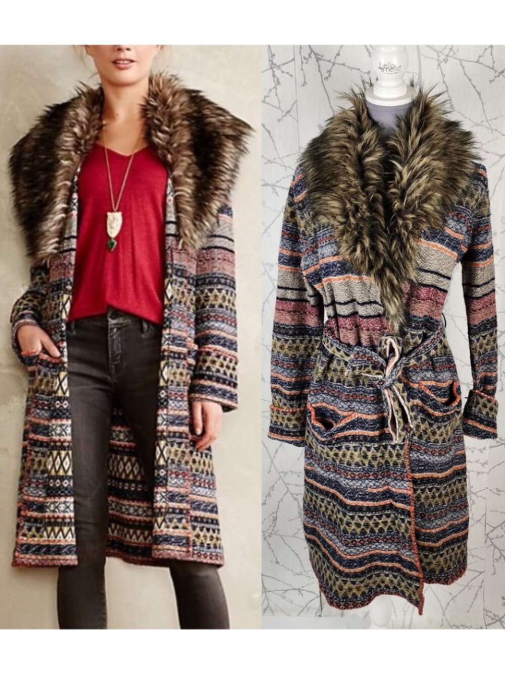 Angel of The North Aztec Lambswool Blend Long Belted Cardigan